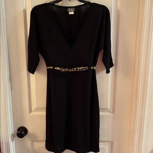 Dots Vintage Black V-neck Dress with Leopard Belt